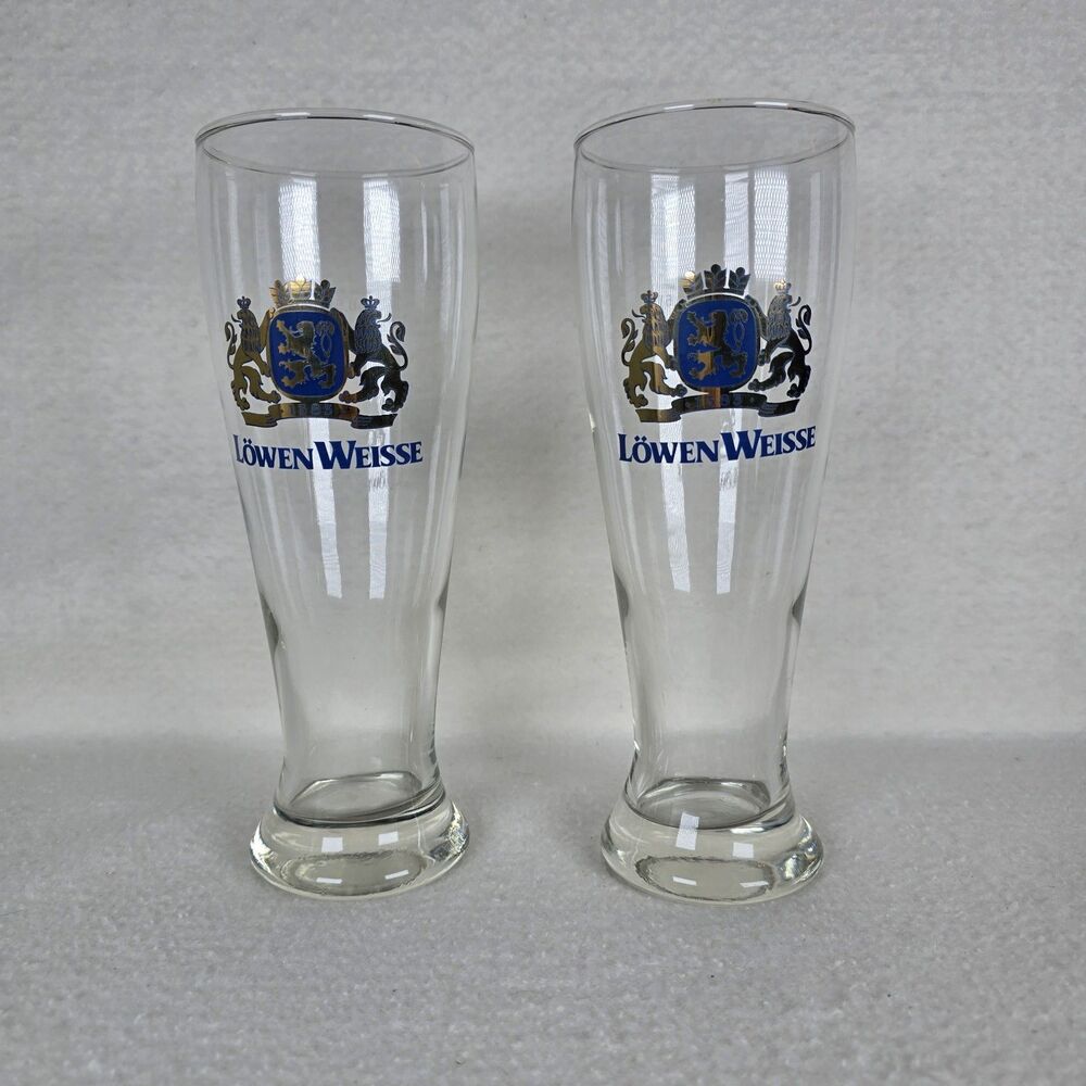 Set Of 2 Lowen Weisse Beer Pilsner Glass 9" Tall 24 oz. marked 0.5 L
